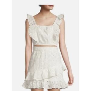 7 For All Mankind White Eyelet Ruffle Mini Skirt Size L Cotton Boho Summer EUC
